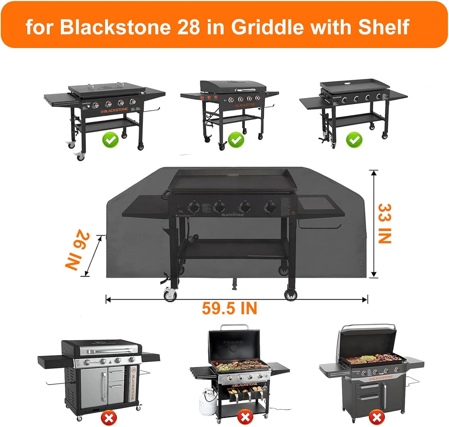 Cubierta parrilla 28pulg Blackstone con doble estante y capucha