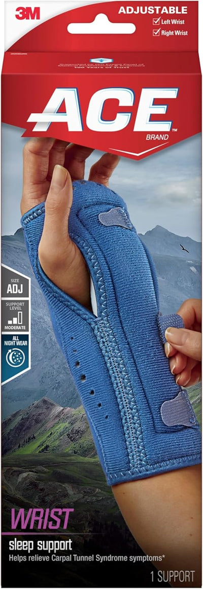 Muñequera ACE ajustable azul alivio síndrome túnel carpiano