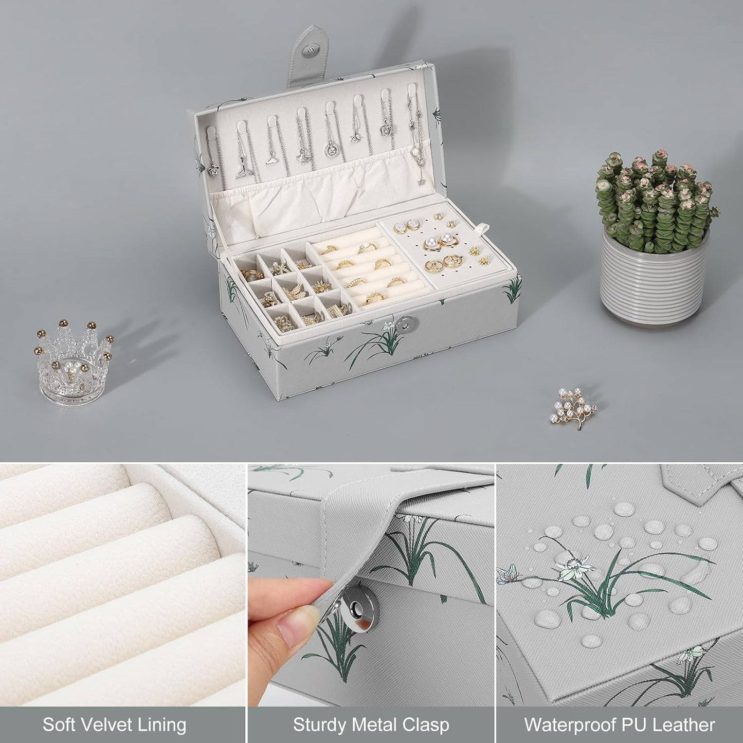 Estuche joyas cuero 2 capas para mujer orquídea