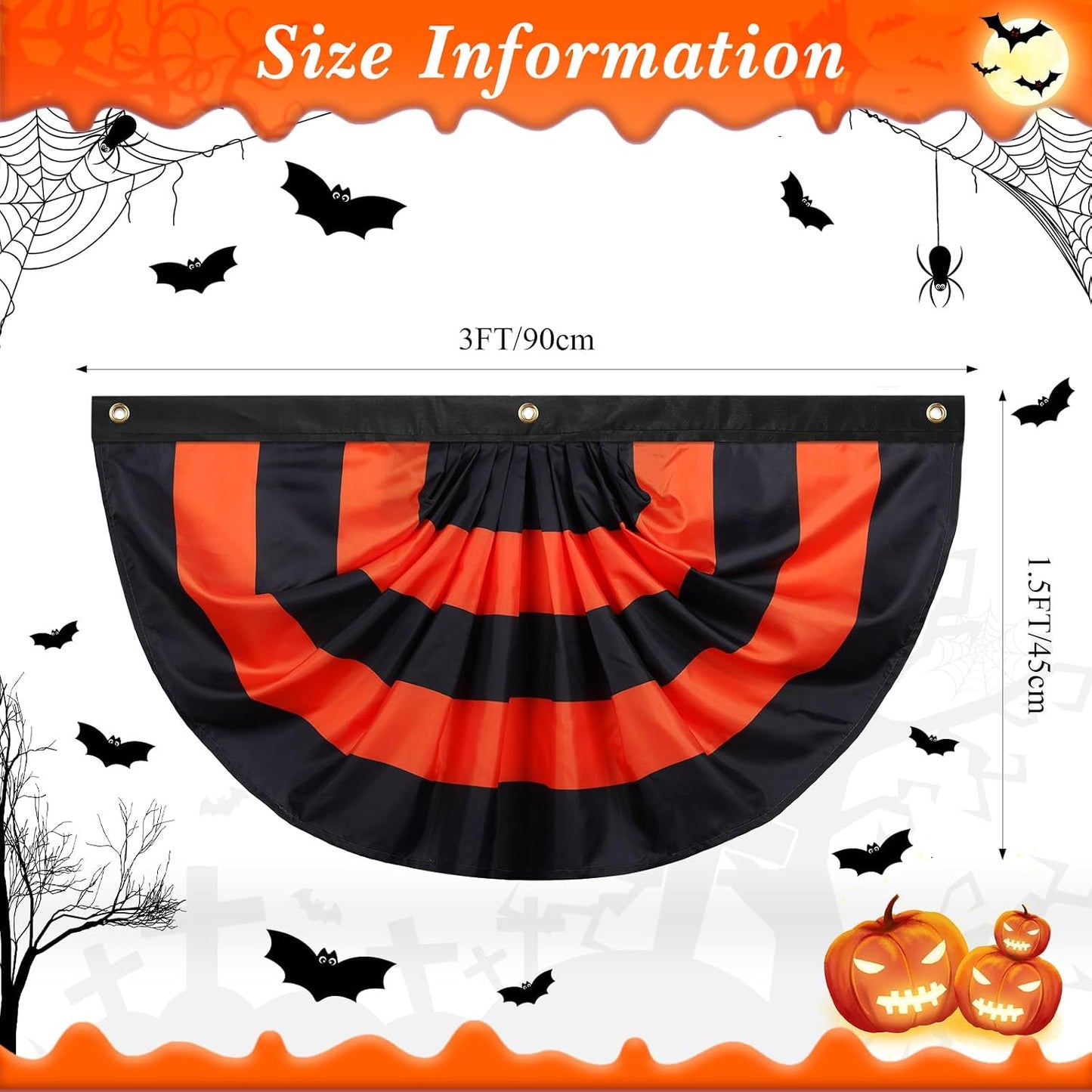 4 Banderas Halloween 3x1.5" 3 Ojales Negro Naranja