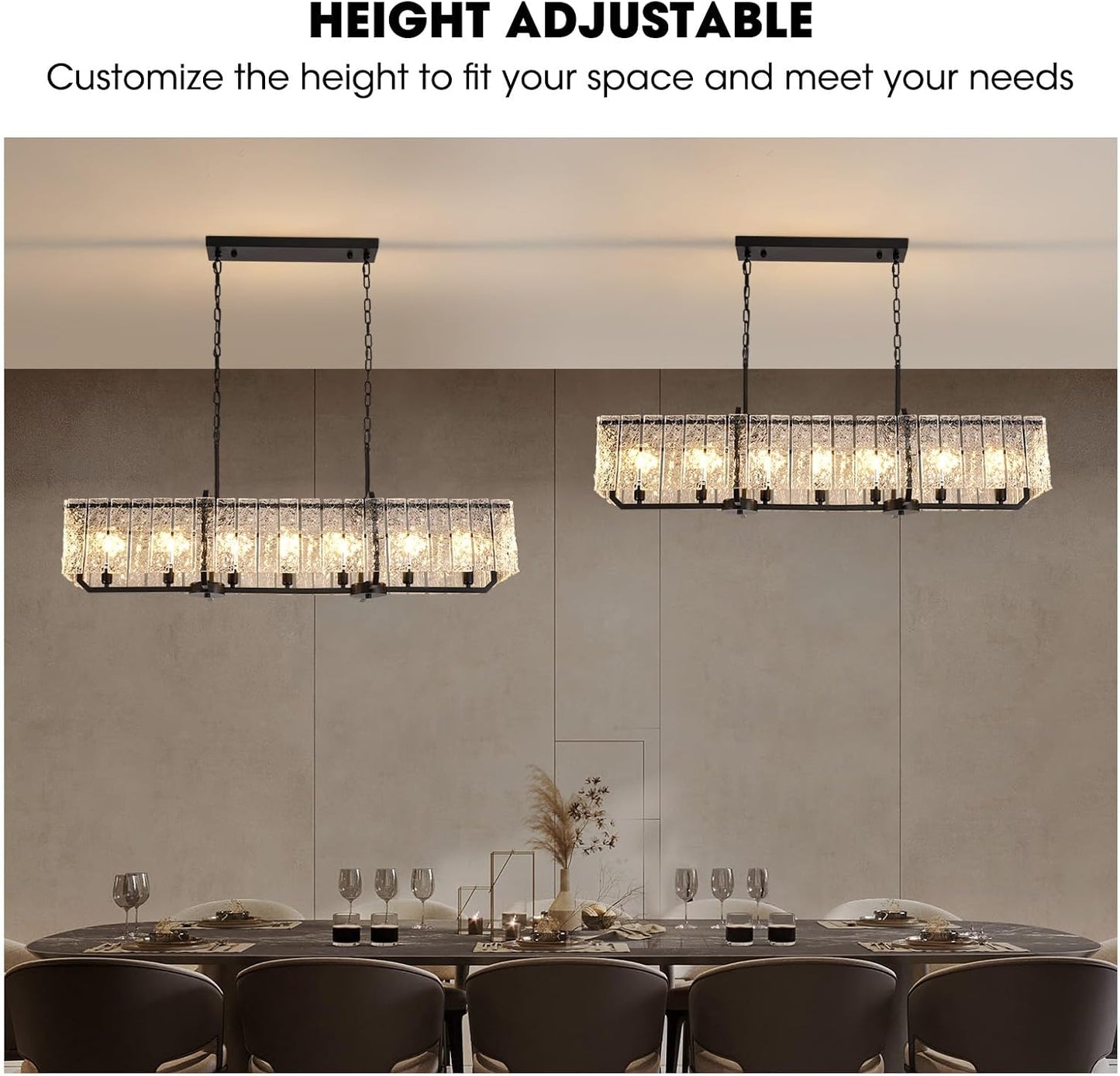 Candelabro rectangular cristal negro 47pulg para isla cocina