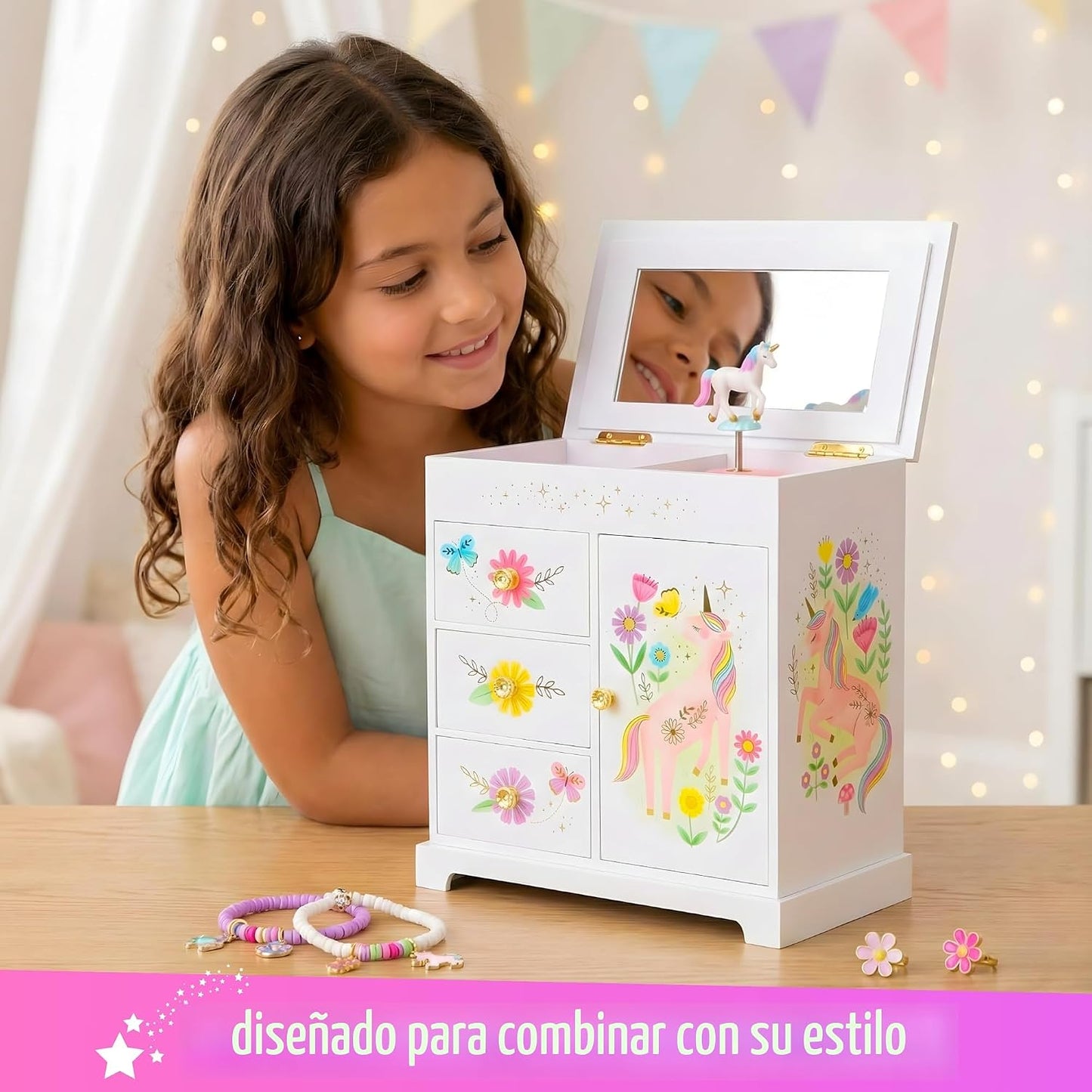 Joyero unicornio para niñas con cajones 9x5x9.3"
