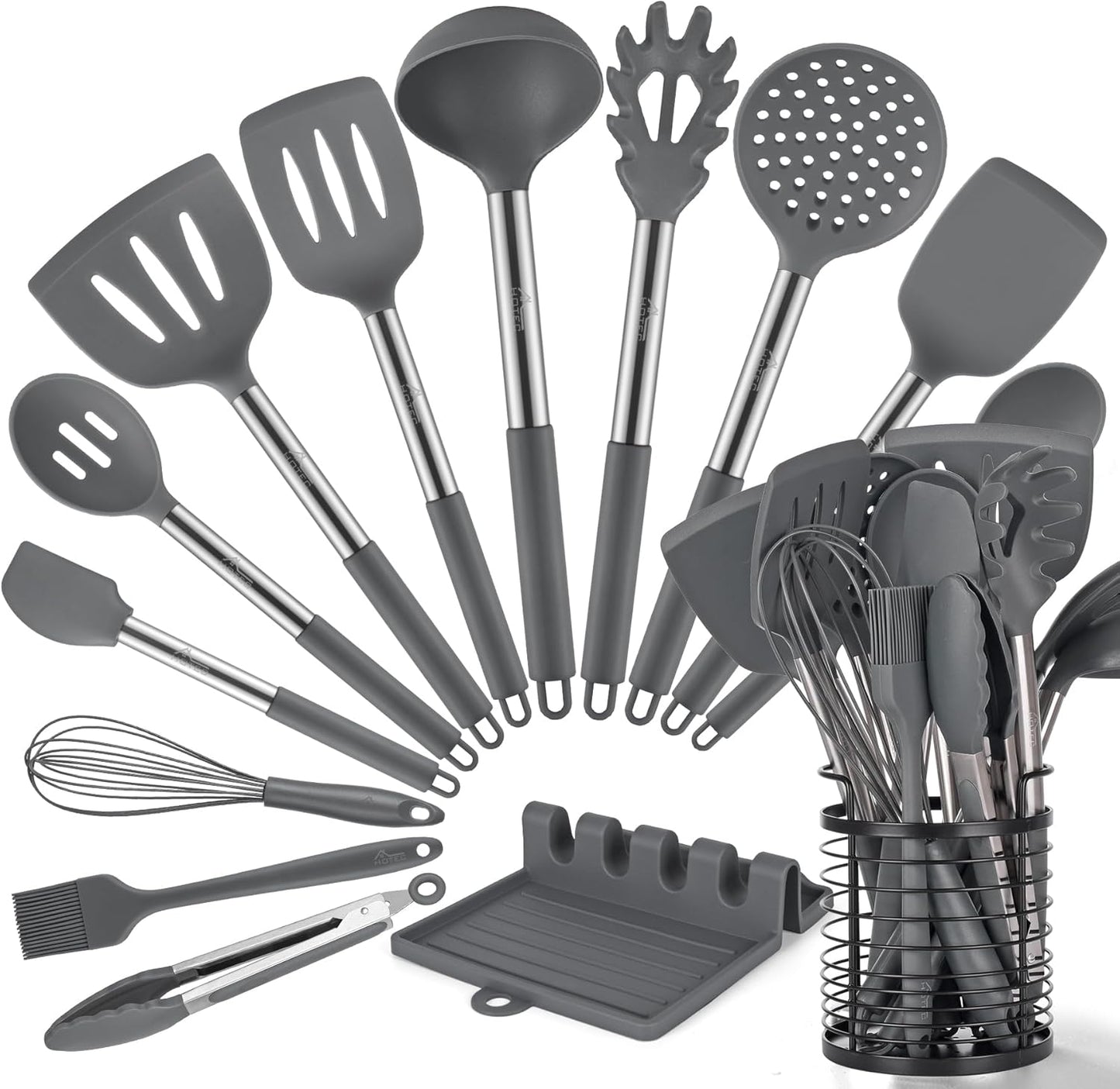 Set utensilios cocina silicona resistente 446°F inox