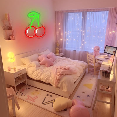 Letrero neón cereza luz LED regulable para niños 9x7.8pulg