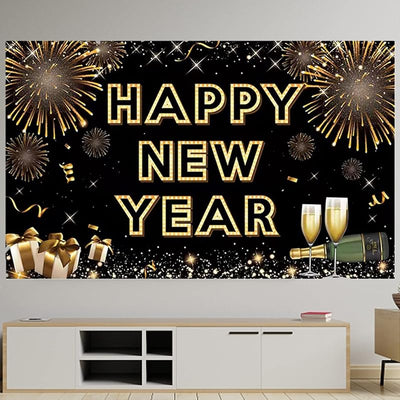 Cartel Feliz Año Nuevo 2026 para fiestas Blackgold