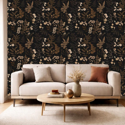 Papel tapiz autoadhesivo floral oscuro 17.7x124pulg