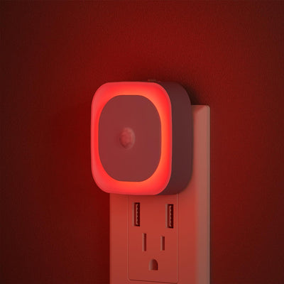 2 Luces Nocturnas Rojas con Sensor Movimiento y Atardecer