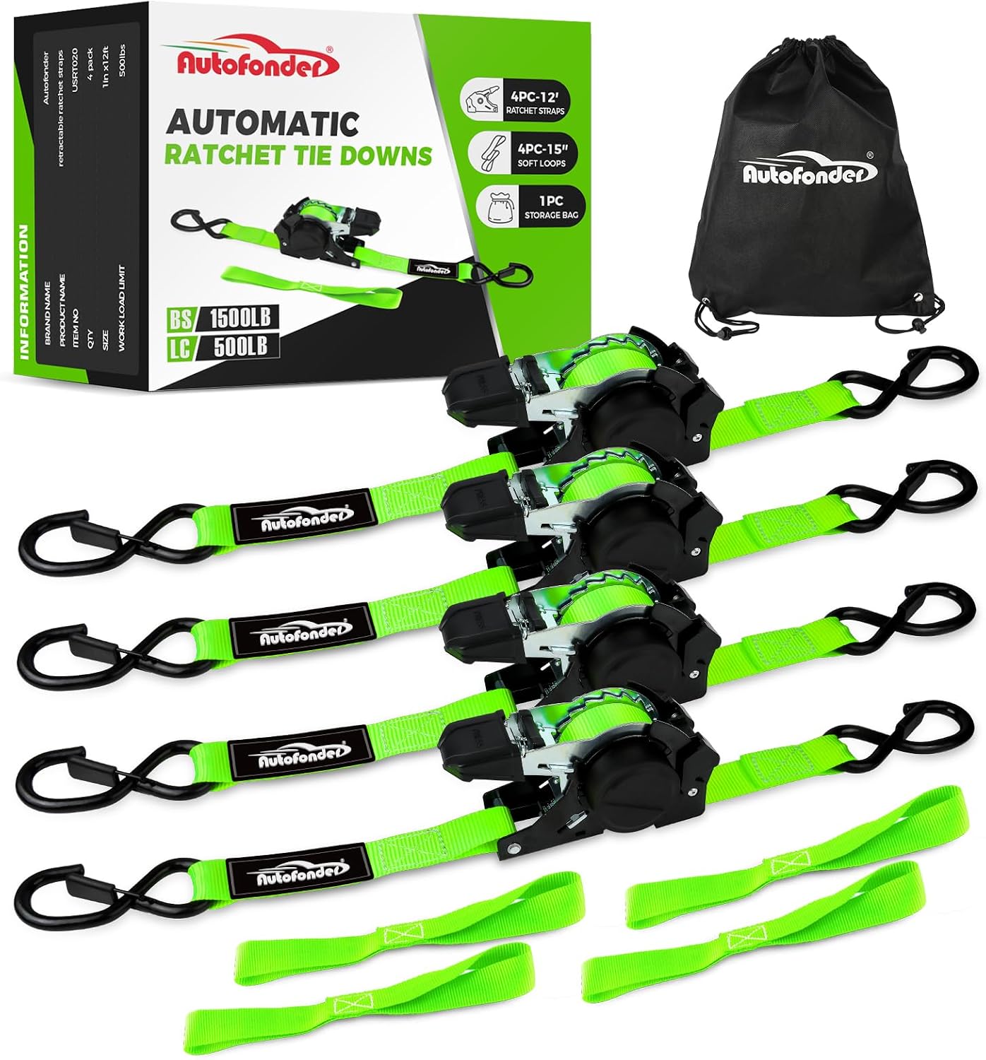 Correas retráctiles 1x12ft 1500lb pack 4