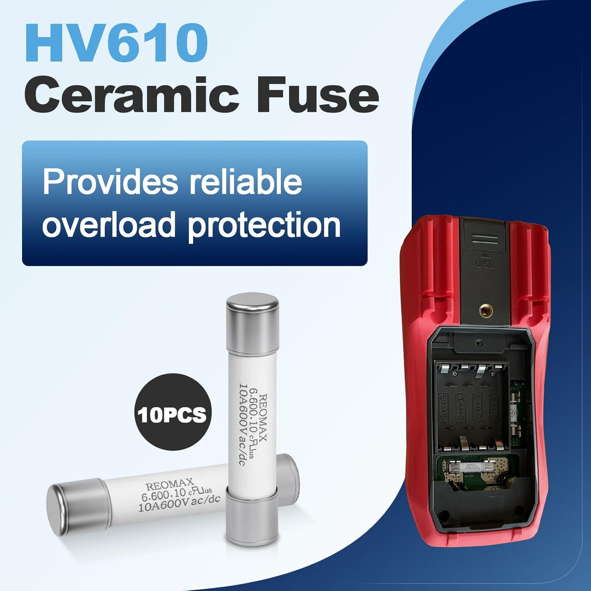 10 Pzas Fusible Cerámico HV610 para Multímetro 10A 600V