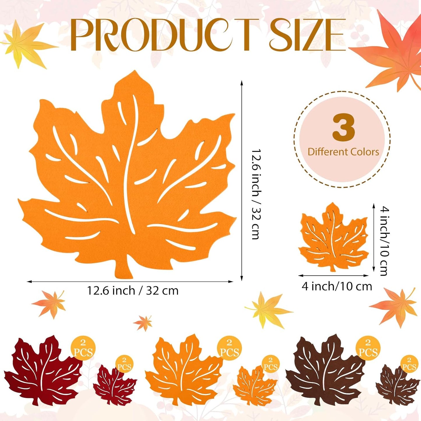 6 Pzas Manteles Fieltro Hoja Arce Otoño Naranja Marrón Rojo