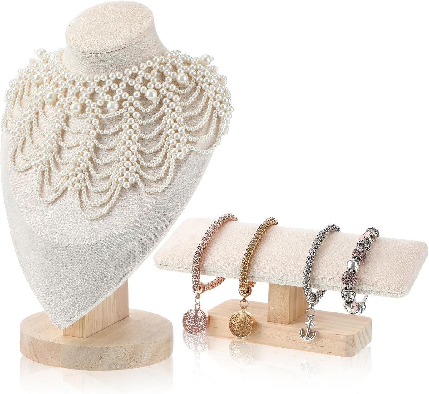 2 Pzas Soporte Joyas Terciopelo Barra T Collares Beige