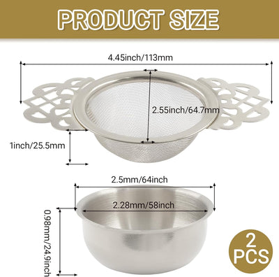 2 Pzas Colador Té Acero Inox Malla Fina Plateado