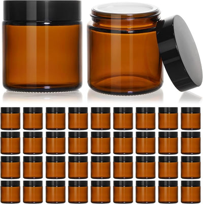 36 Tarros Vidrio 4oz Con Tapas Negras Para Cosméticos