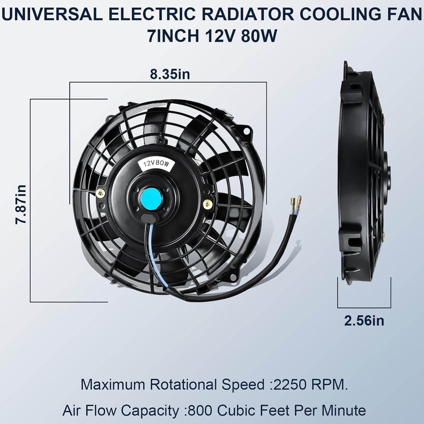 Ventilador radiador 7" 12V 800CFM soporte universal 2unid