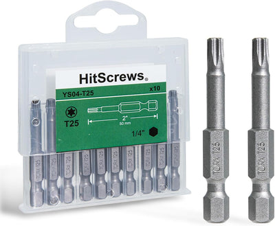 Set 10 puntas magnéticas Torx T25 acero S2 2pulg vástago 1/4pulg