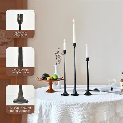 3 Candelabros Hierro Negro Velas LED Decoración Mesa Comedor