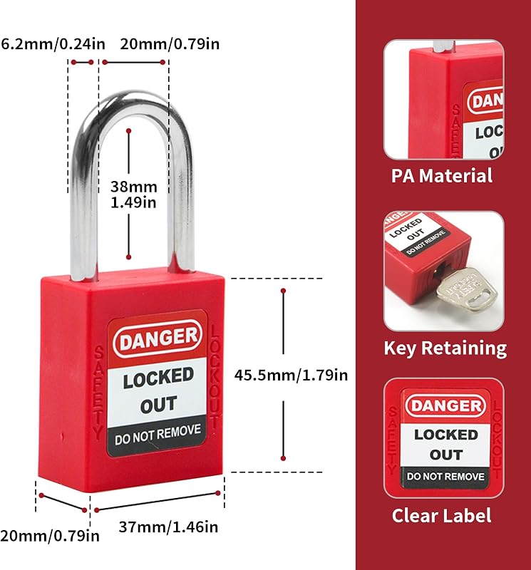 Kit 5 cerraduras rojas con 2 llaves comp OSHA seguridad