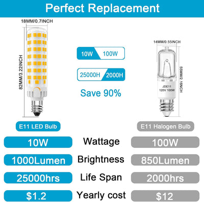 Bombilla LED E11 regulable T3/T4 blanco cálido 3000K 10W