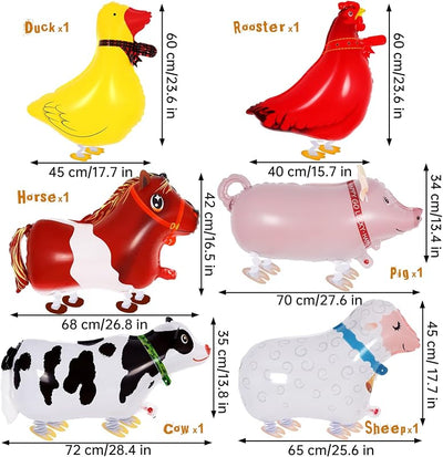 6 Globos Animales de Granja Mylar para Fiesta Temática