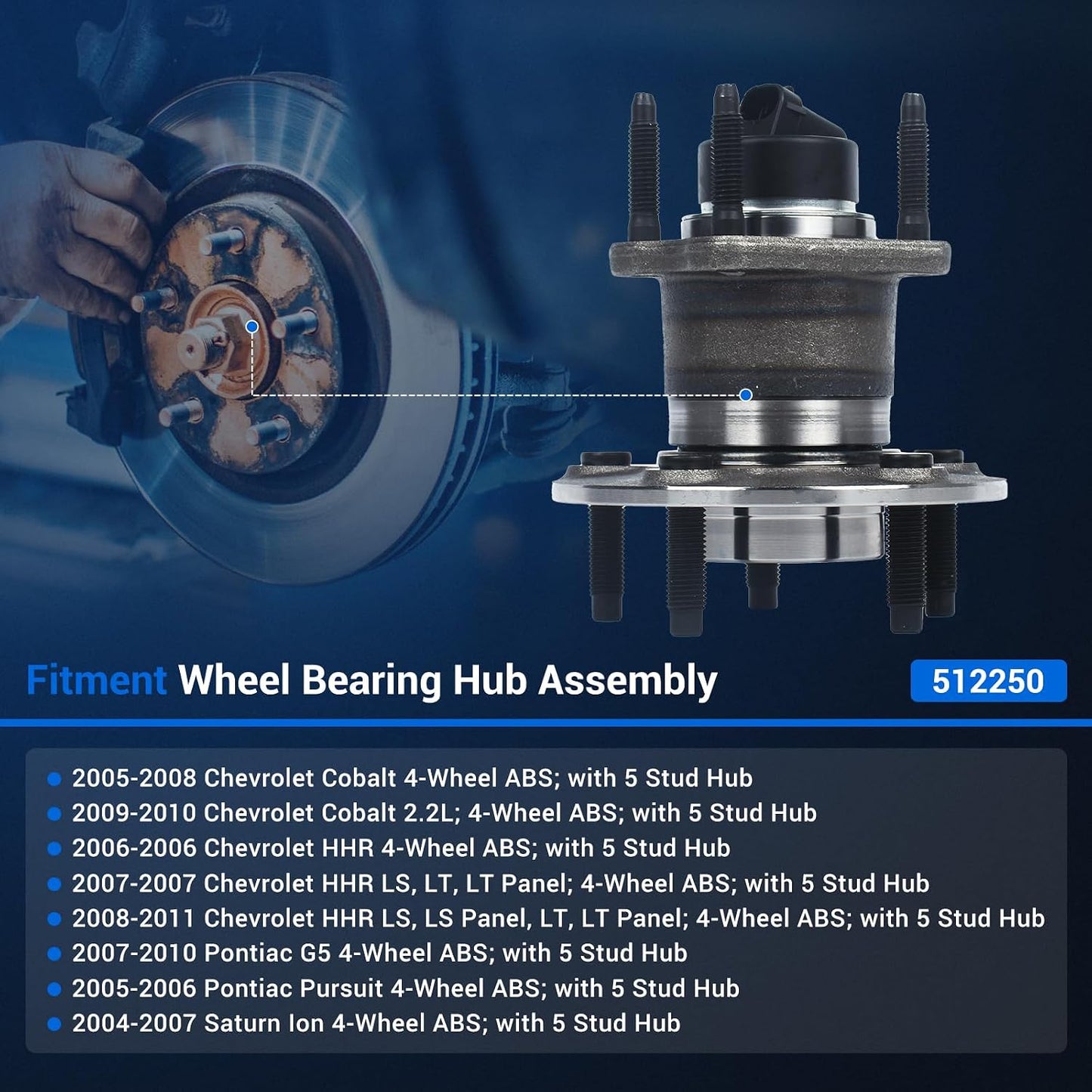 Buje rueda trasera y kit cojinetes Chevy Cobalt 05-10 HHR
