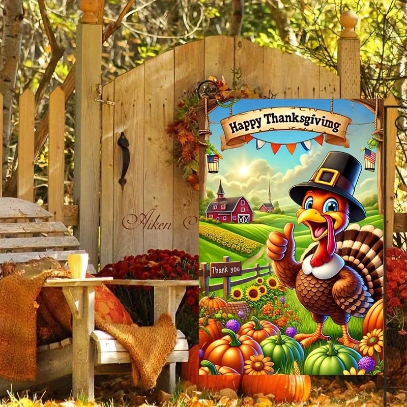 Banderas jardín 12x18pulg dibujos pavo calabaza otoño invierno