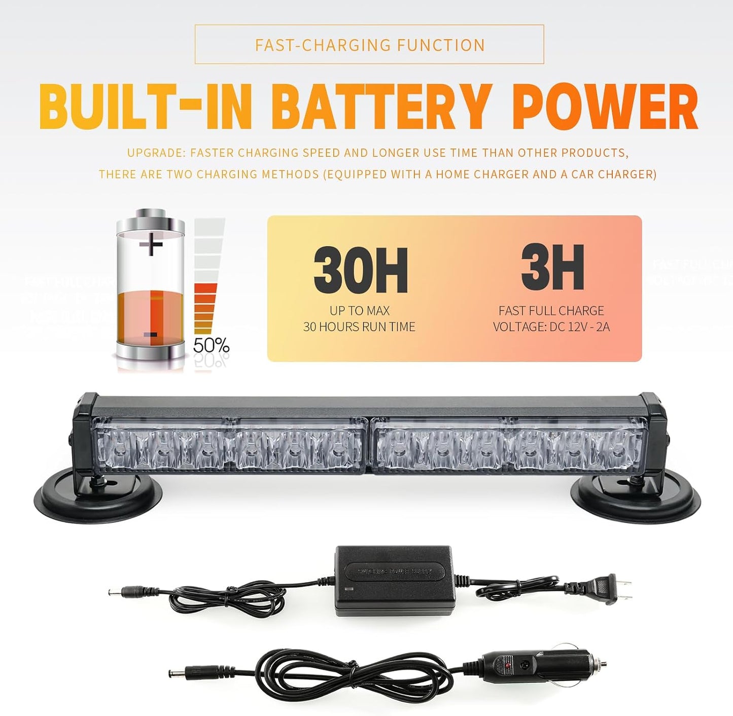 Barra luces estroboscópicas 14" batería techo camión