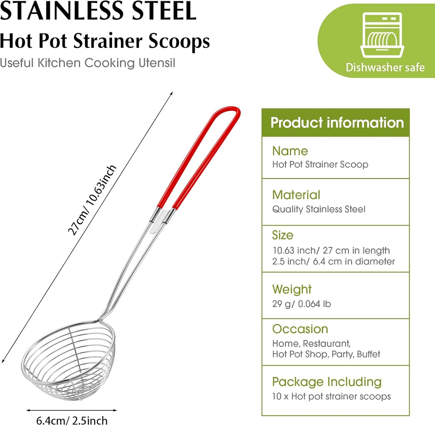 Set 6 cucharas acero inox colador malla pasta rojo