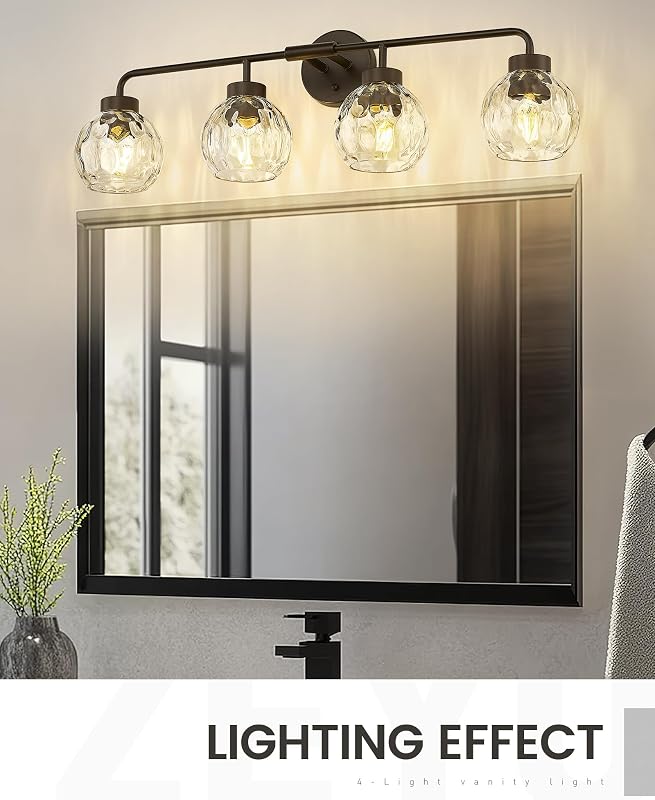 Lámpara baño 4 luces 32" vidrio ondulado