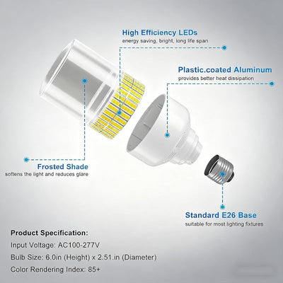 2 Bombilla LED E26/E39 5000K 70W