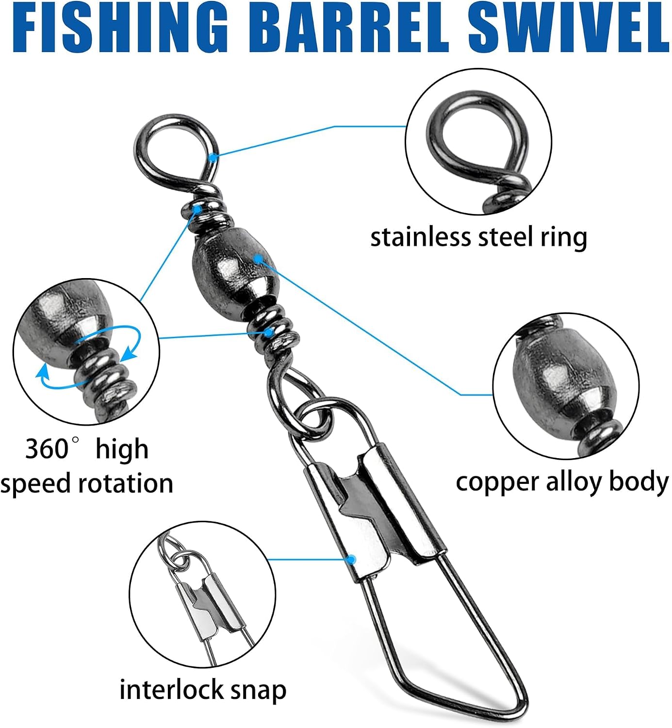 Broches giratorios acero inox pesca salada negro/dorado