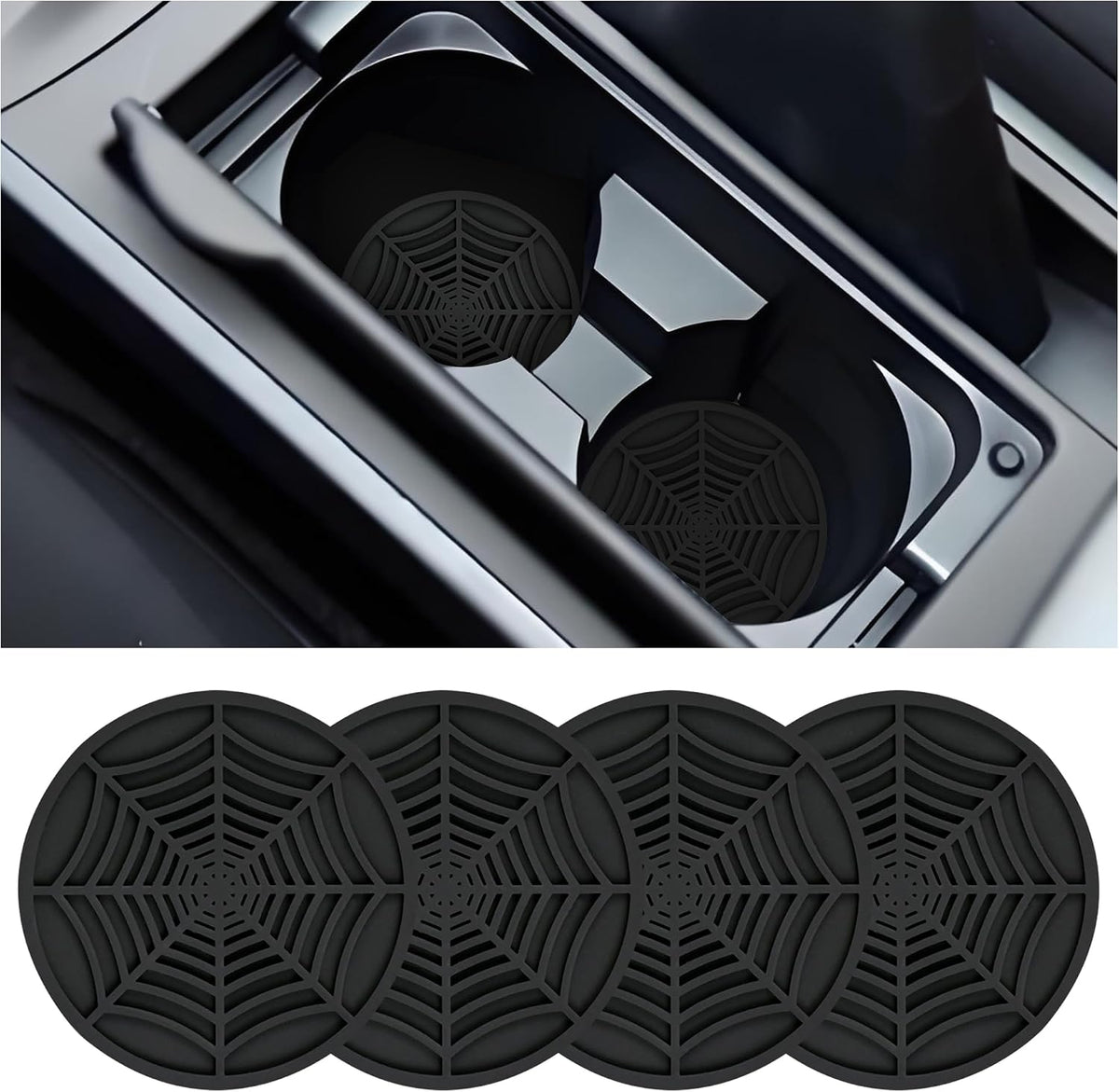 4 posavasos silicona telaraña antideslizantes para coche negro