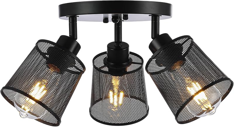 Lámpara techo malla hierro industrial 3 luces negra