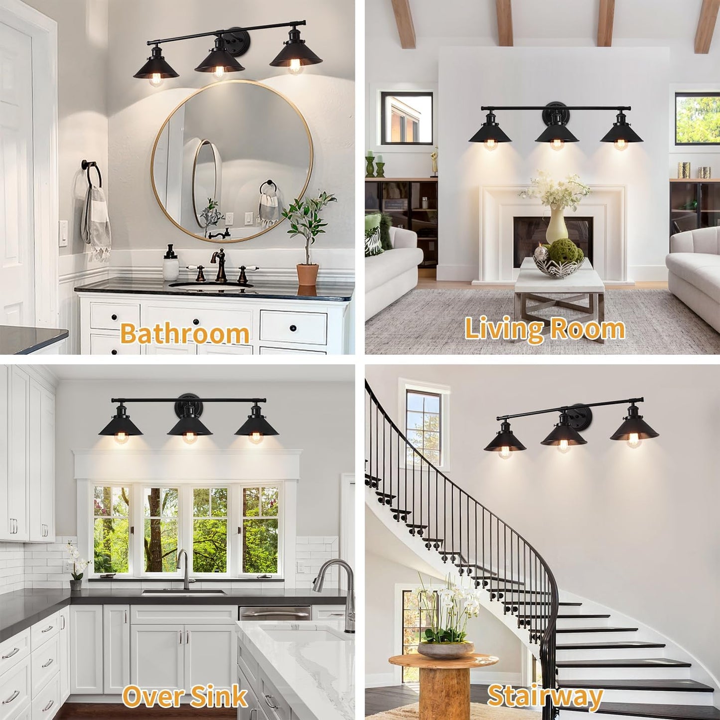3 Lámparas baño sobre espejo metal negro 31.49pulg