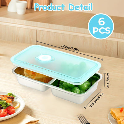 6 Recipientes Acero Inox Doble Comp. para Aperitivos Viaje