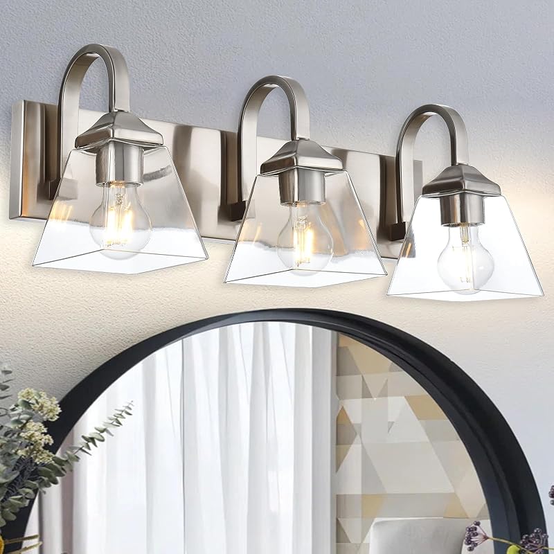 Lámpara baño 3 luces níquel cepillado vidrio transparente