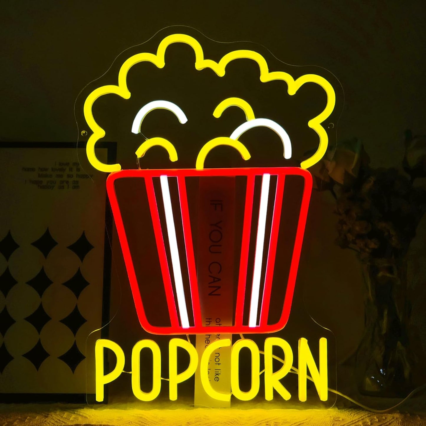 Letrero neón palomitas LED para decoración hogar cine bar