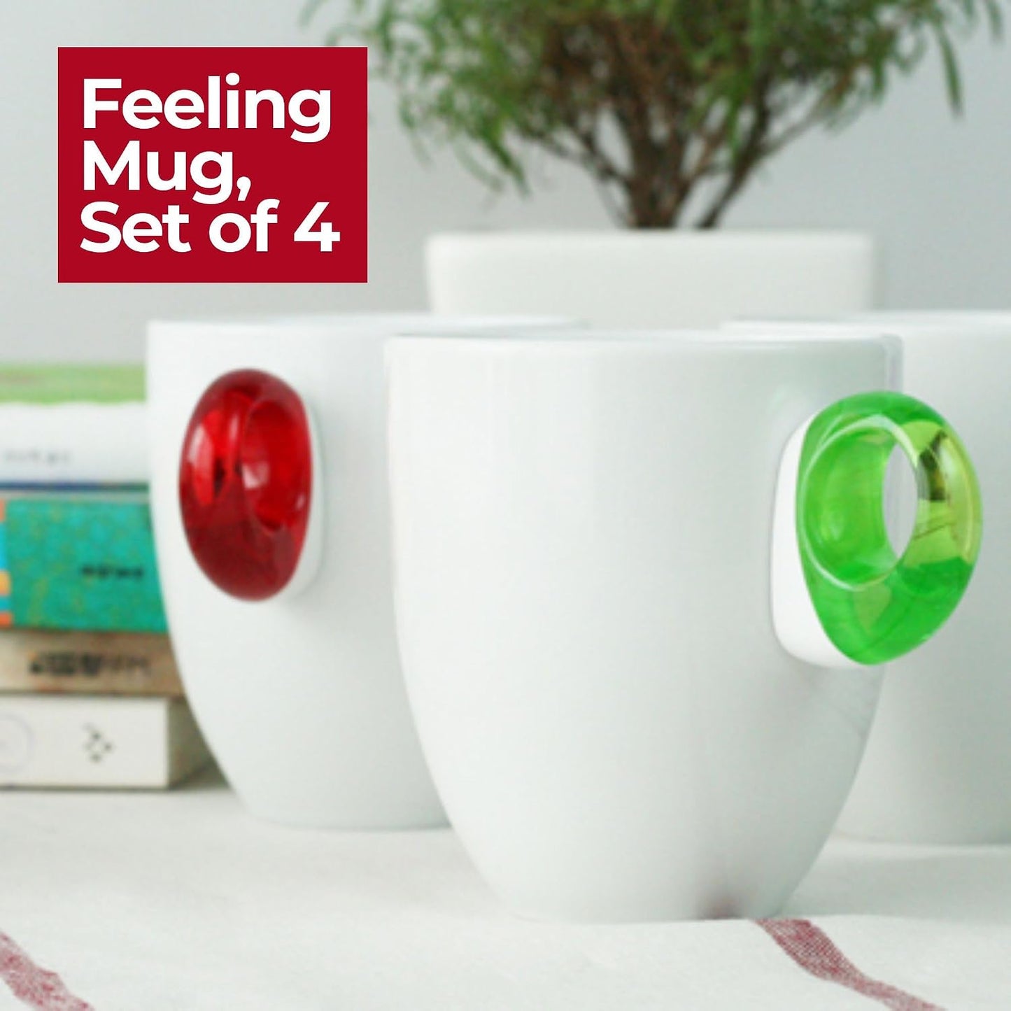 Taza diaria set 4 con asa plástico sin BPA verde