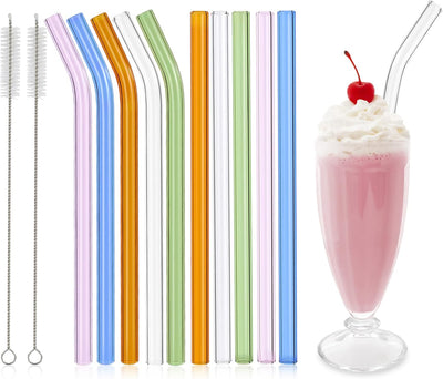 10 Popotes Vidrio Reutilizables 5 Rectas 5 Dobladas
