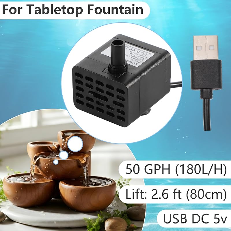 Bomba agua USB 5V 50GPH con tubo ajustable para acuario y fuente