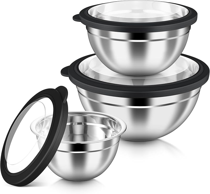 Set 6 Pzas Cuencos Acero Inox Anidables con Tapas Herméticas