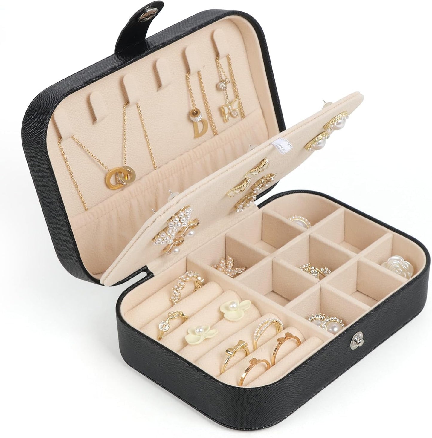 Estuche viaje joyas 2 capas piel sintética para mujeres