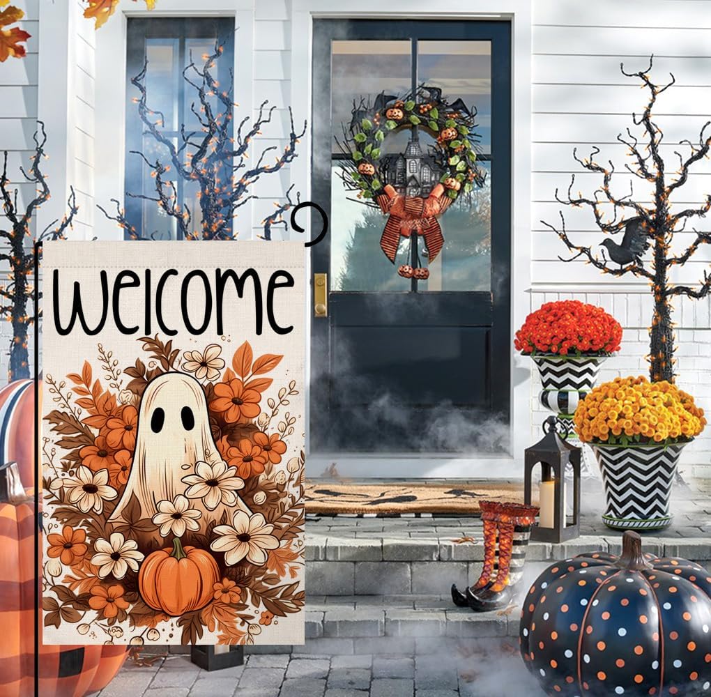 Bandera jardín Halloween 12x18pulg doble cara calabaza