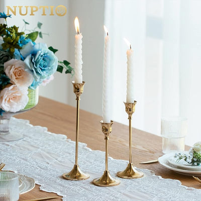 2 Set Portavelas Metal Dorado Latón para Velas Cónicas Mesa Boda