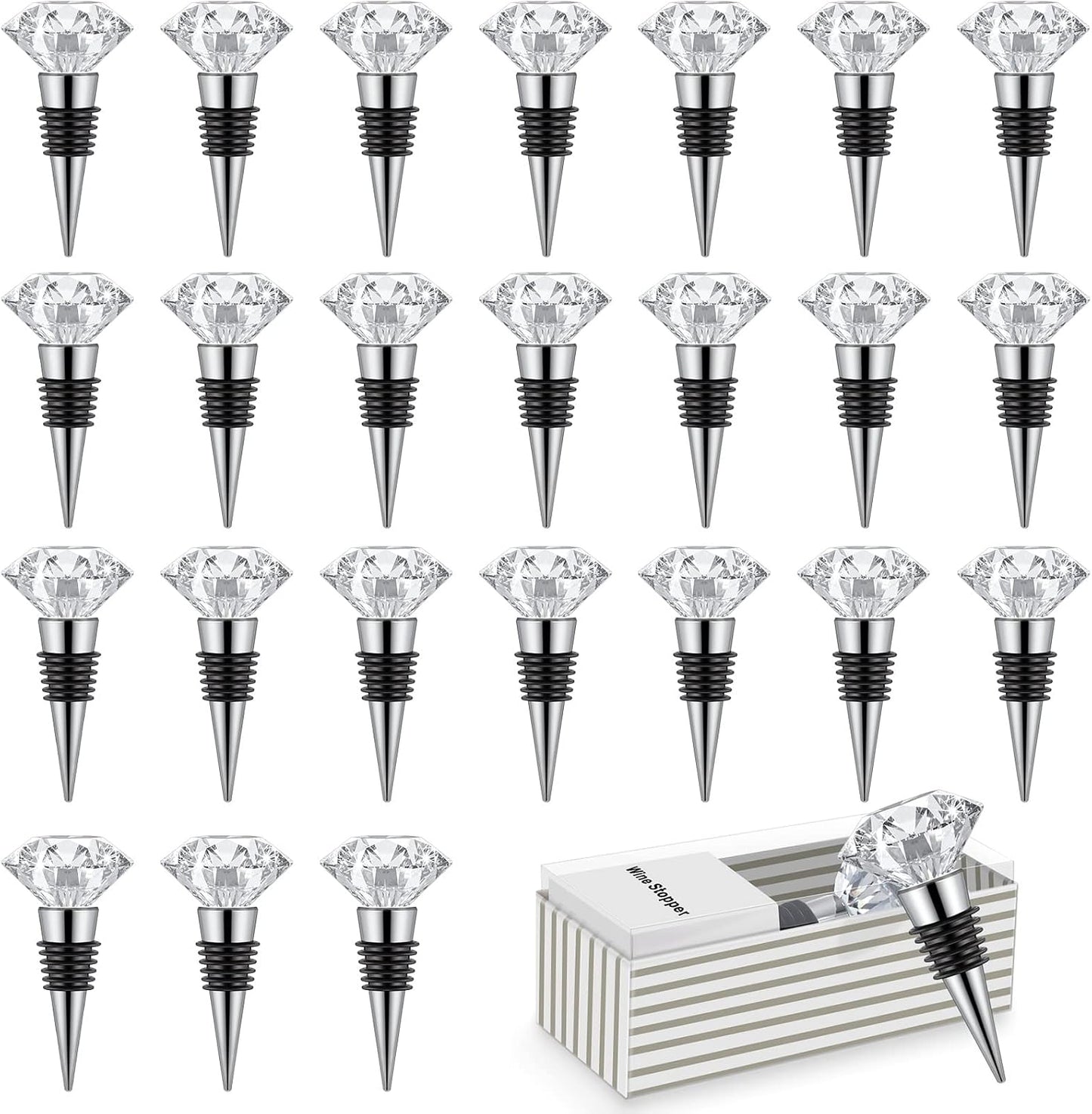 24 Pzas Tapones Vino Cristal Reutilizables con Caja Regalo