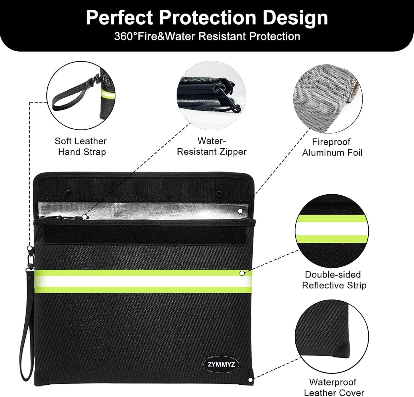 Bolsa dinero ignífuga impermeable 6200 ℉ con cremallera