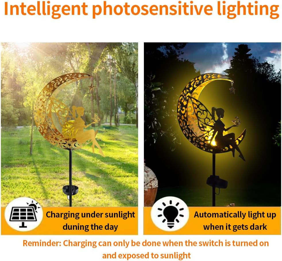 Luz hada flor luna solar hierro forjado jardín LED inalámbrica