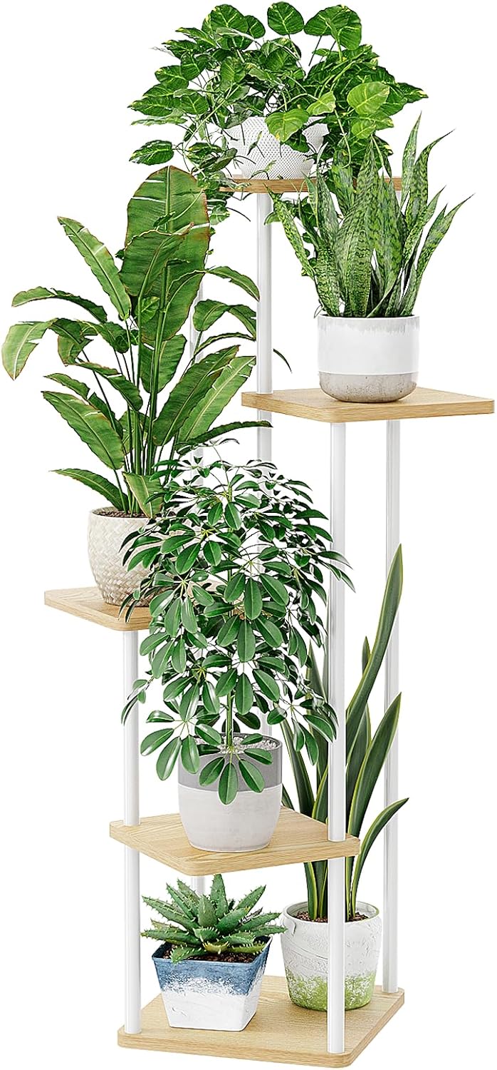 Soporte plantas 5 niveles madera metal para interior