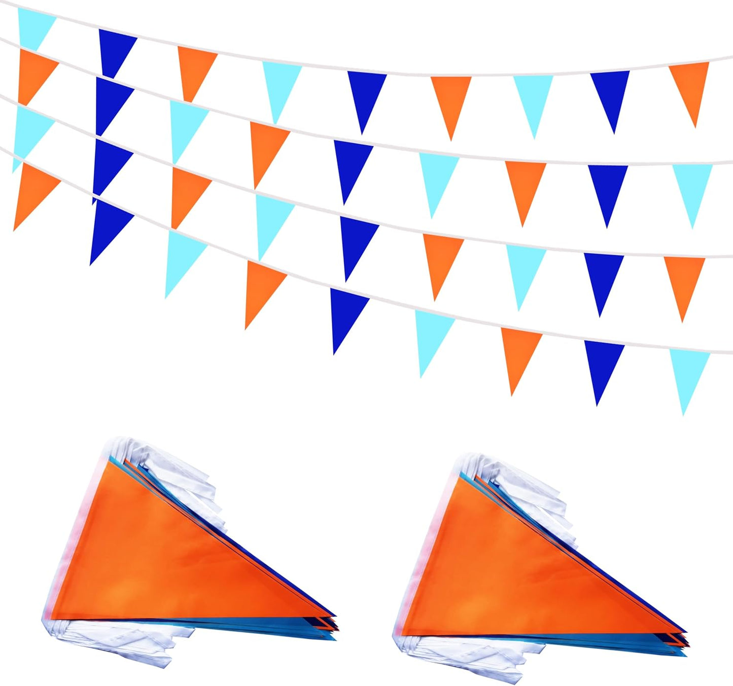 Banderines triángulos 60uds 100ft color azul naranja