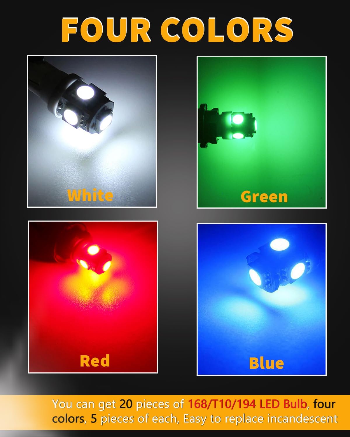 20 Bombillas LED T10 W5W Reemplazo Coche