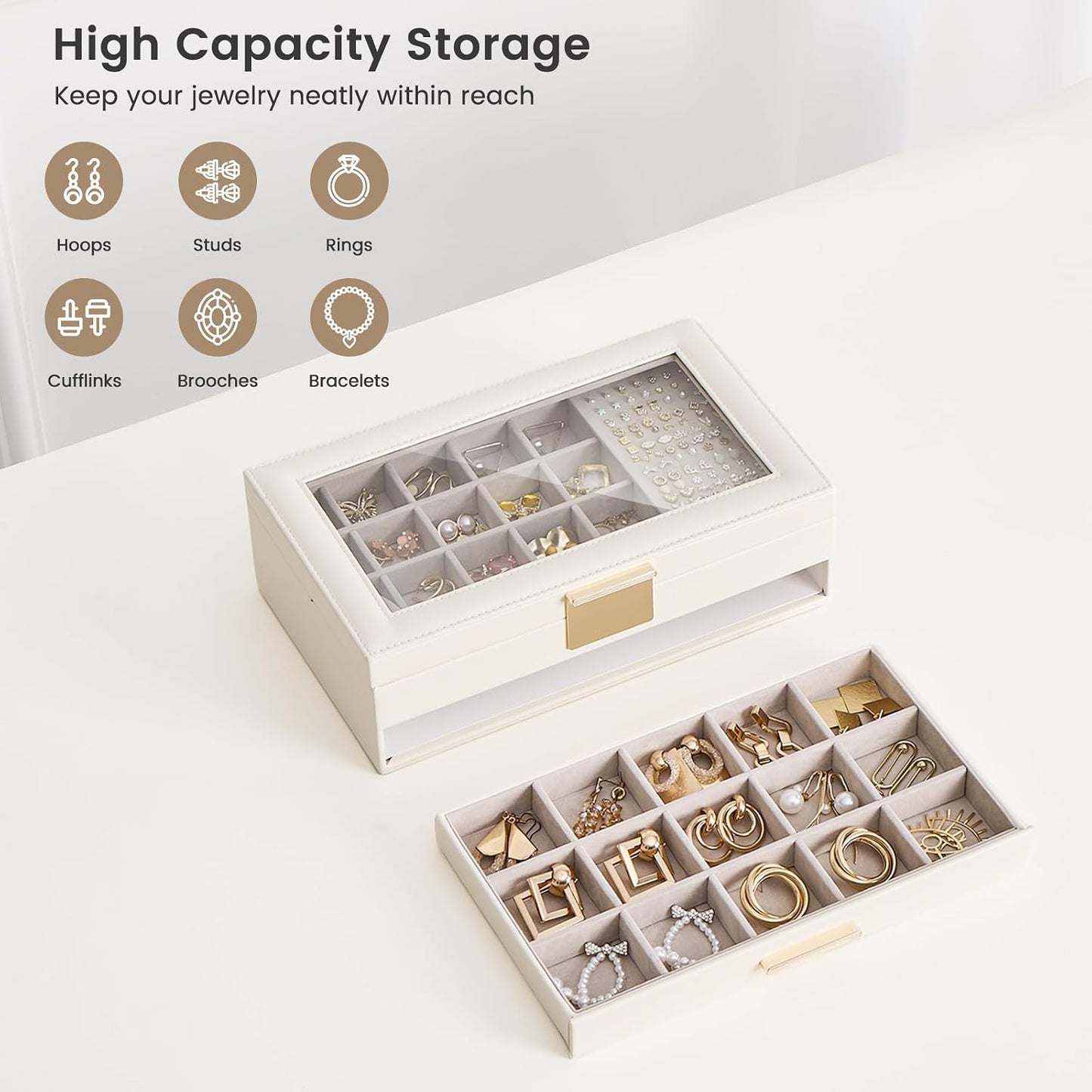 Caja organizadora pendientes joyería mujer 2 niveles blanco